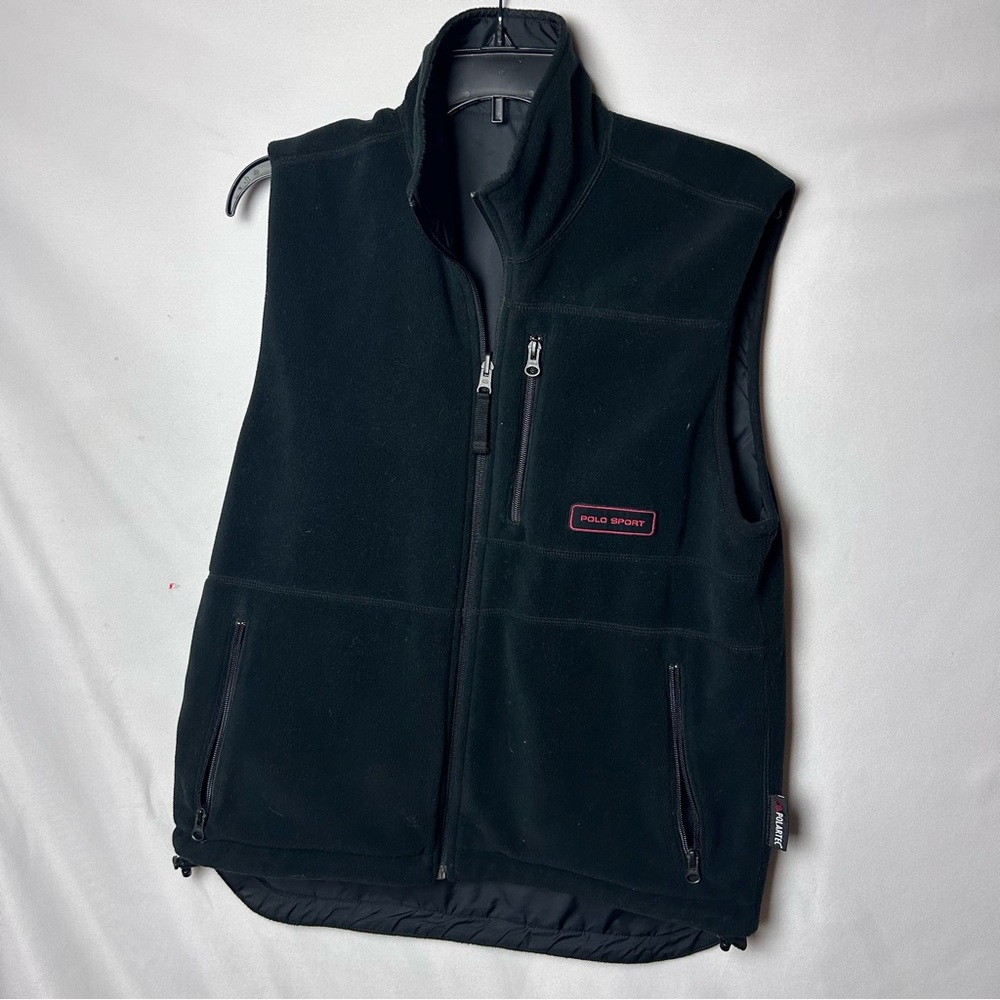 Polo Sport‎ Ralph Lauren Vest Adult Small Black Red Full Zip Reversible Fleece - Picture 3 of 5